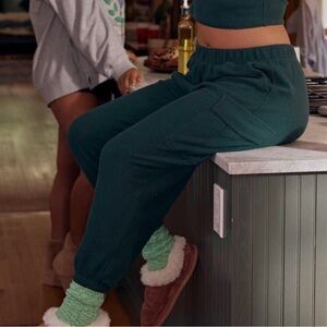 Aerie Traveler waffle Cargo Green Waffle-Knit Lounge cargo pants